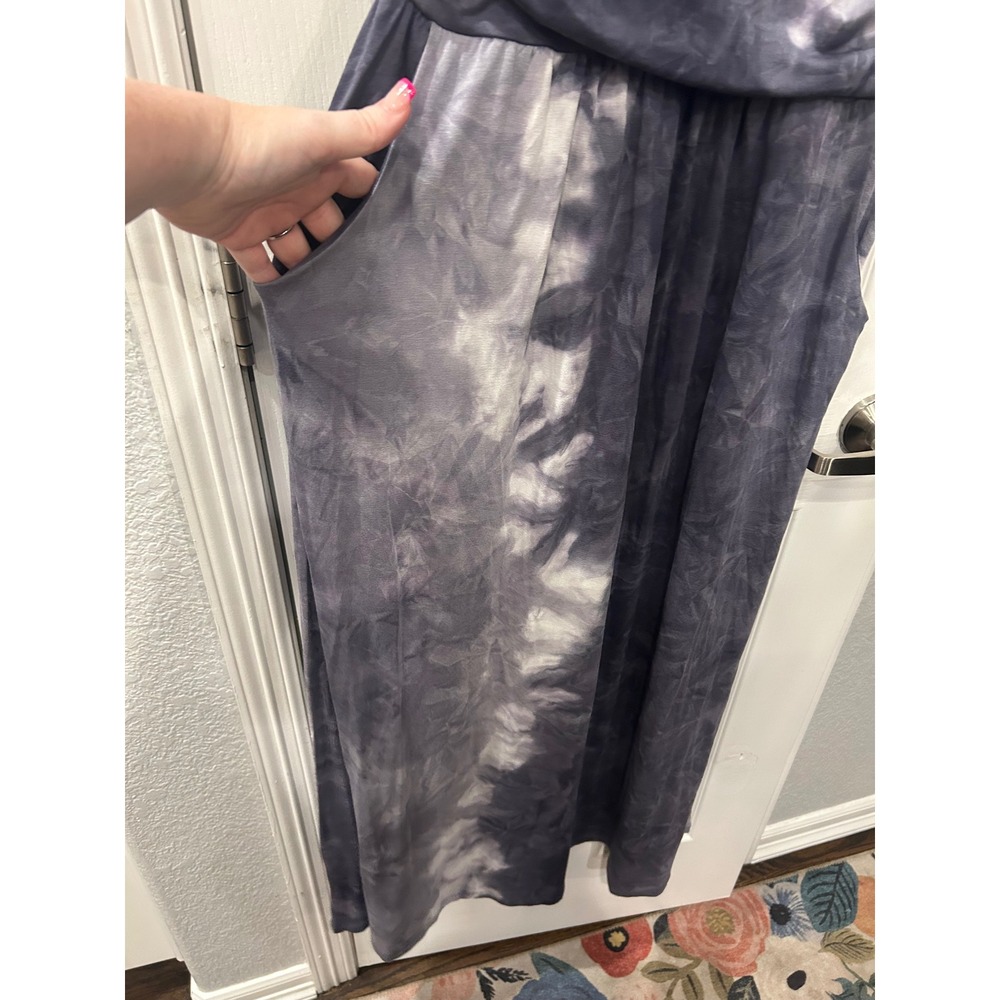 LASCANA Maxi Dress Grey‎ Tie Dye Strapless Pocket Bandeau Summer Long Dress - Picture 2 of 8